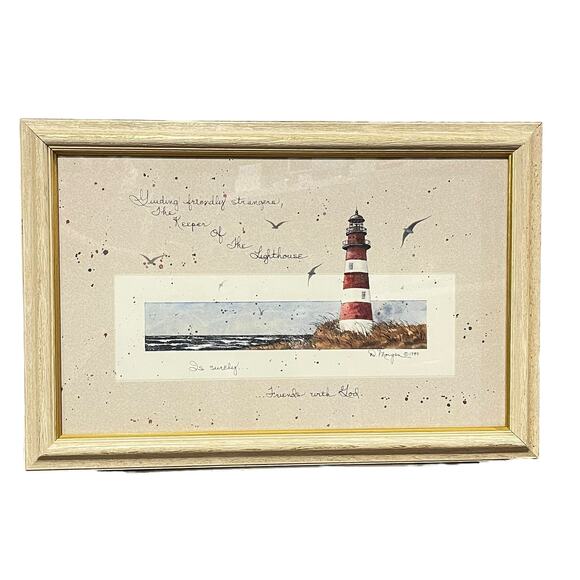 Vintage D. Morgan 1990 Lighthouse Scene Signed By Artist 17" x 11" Oak Frame - Picture 1 of 7
